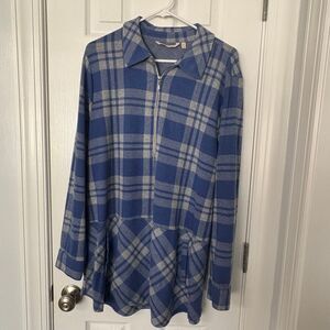 Soft Surroundings Blue Plaid Half Zip Tunic Top Size XL